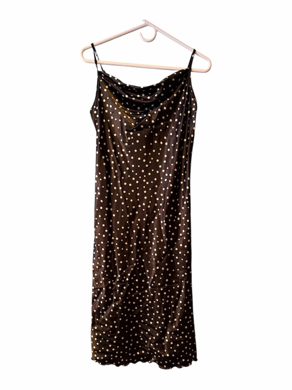 bebe Black Satin Polka Dot Slip Dress